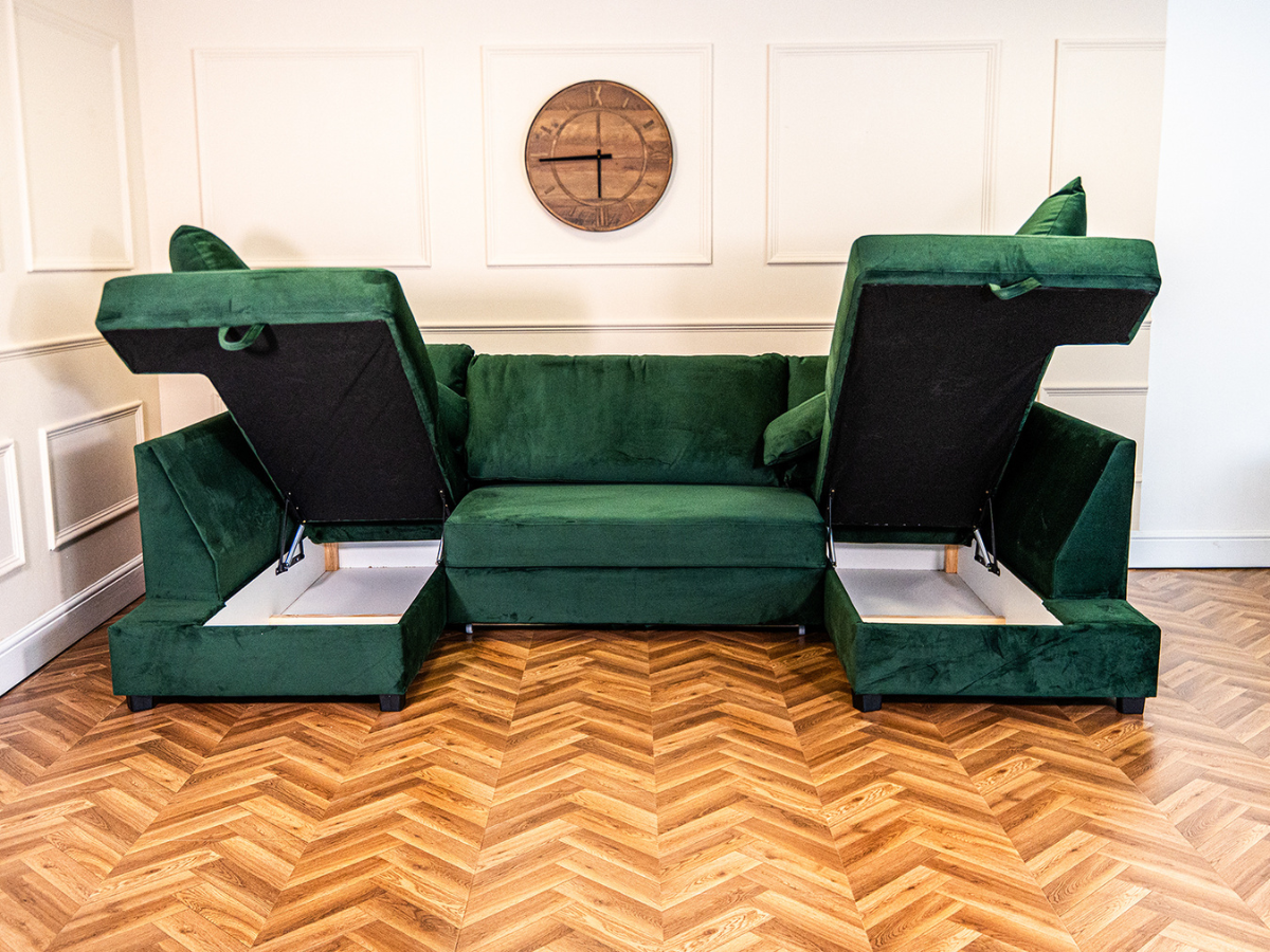 Meridian Green Sofa Bed with Storage U Shaped