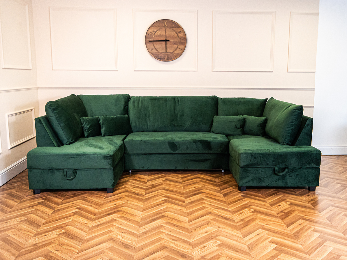 Meridian Green Sofa Bed with Storage U Shaped