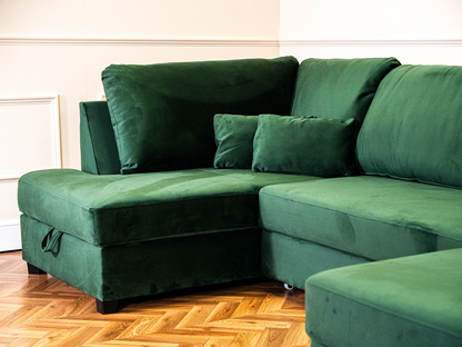 Meridian Green Sofa Bed with Storage U Shaped