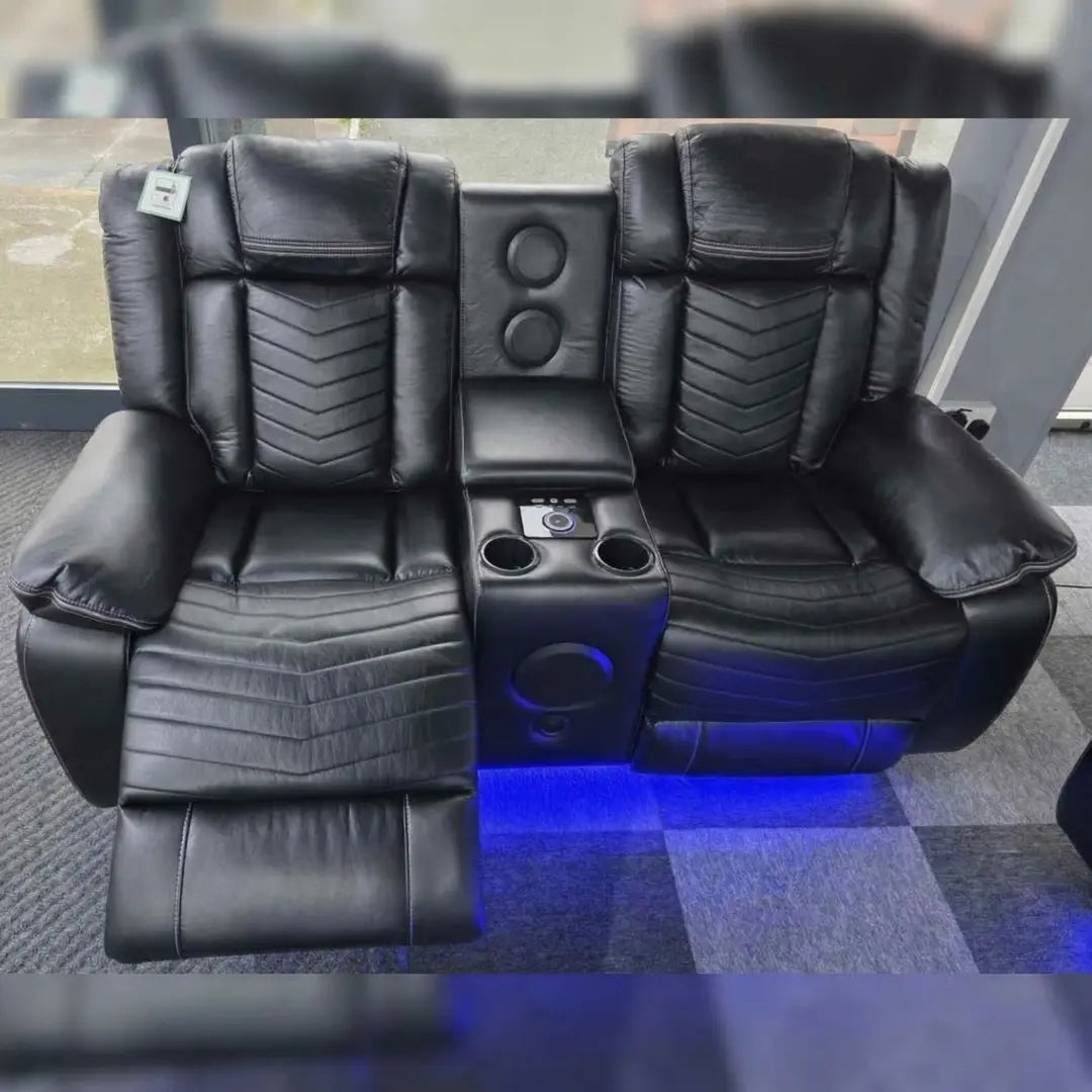 Michigan Leather 3+2 Seater Electric Recliner Sofa – LED Lighting, Cupholders, USB & Type-C Ports, Wireless Charging & Woofer Speakers
