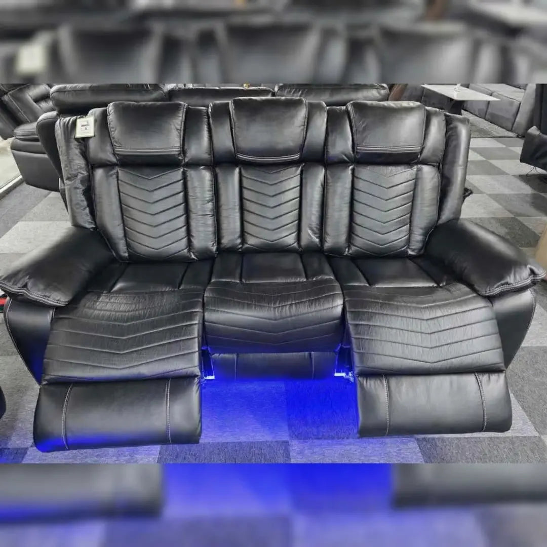 Michigan Leather 3+2 Seater Electric Recliner Sofa – LED Lighting, Cupholders, USB & Type-C Ports, Wireless Charging & Woofer Speakers