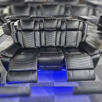 Michigan Leather 3+2 Seater Electric Recliner Sofa – LED Lighting, Cupholders, USB & Type-C Ports, Wireless Charging & Woofer Speakers