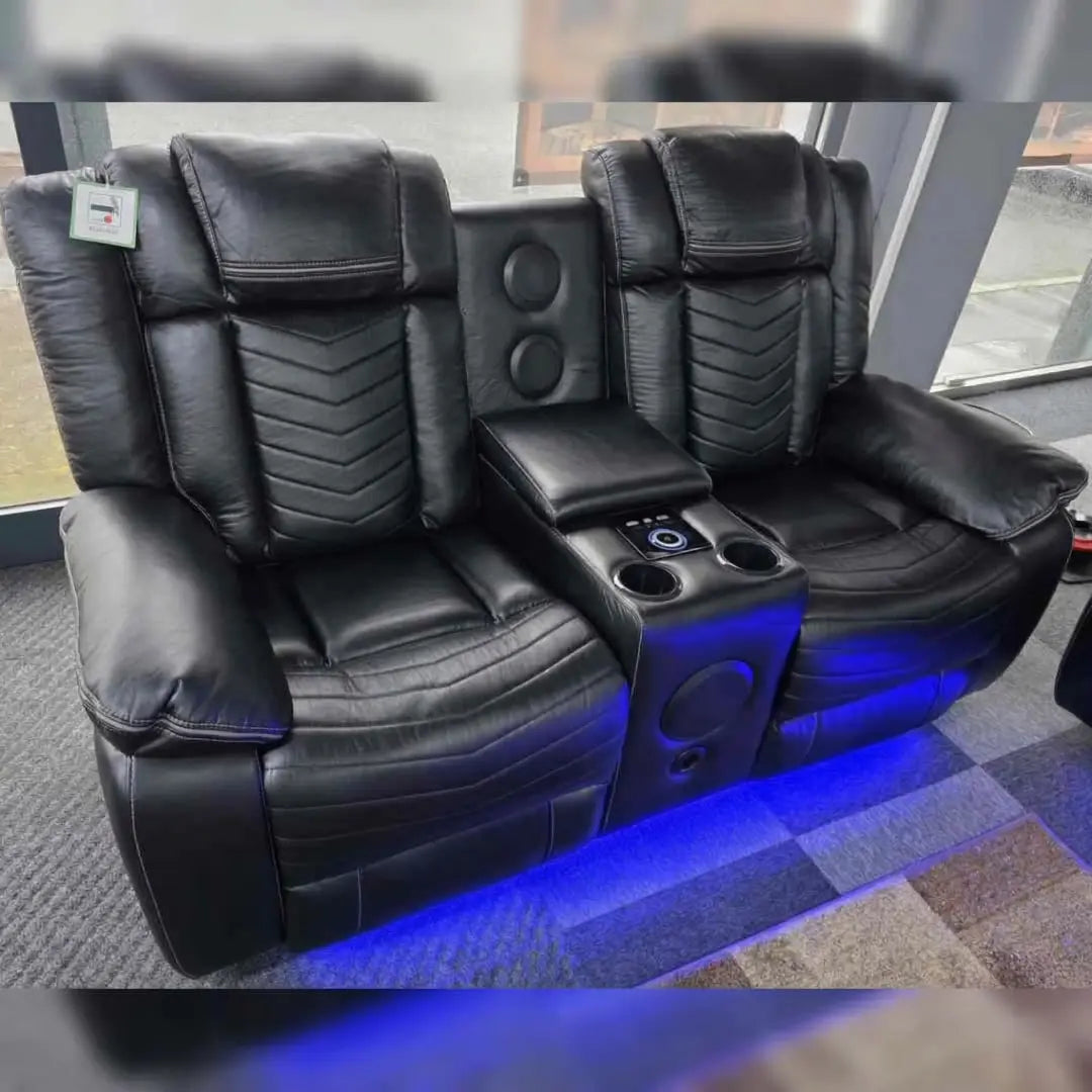 Michigan Leather 3+2 Seater Electric Recliner Sofa – LED Lighting, Cupholders, USB & Type-C Ports, Wireless Charging & Woofer Speakers