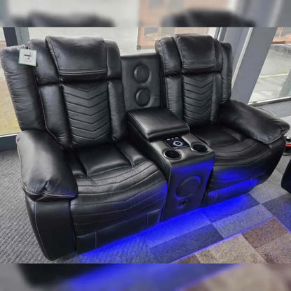 Michigan Leather 3+2 Seater Electric Recliner Sofa – LED Lighting, Cupholders, USB & Type-C Ports, Wireless Charging & Woofer Speakers