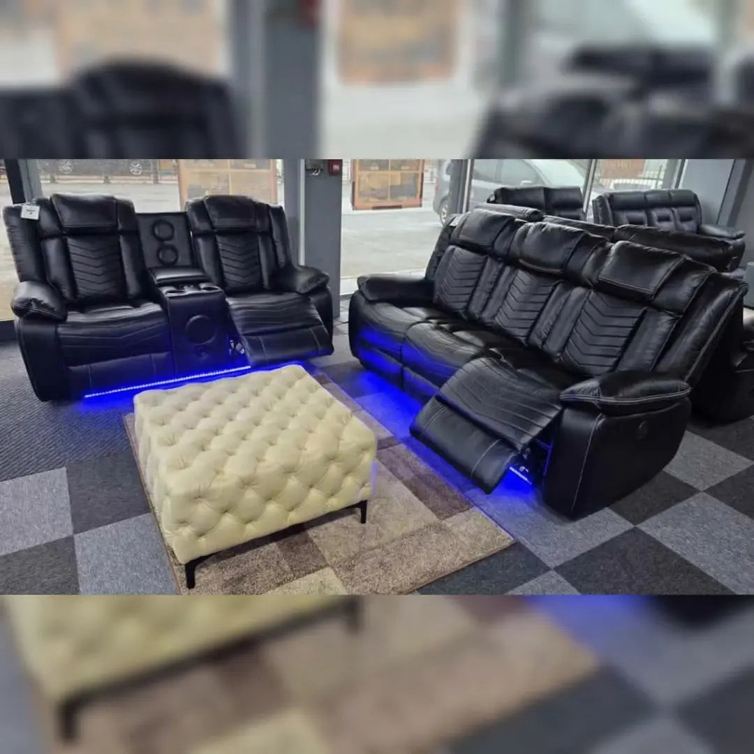 Michigan Leather 3+2 Seater Electric Recliner Sofa – LED Lighting, Cupholders, USB & Type-C Ports, Wireless Charging & Woofer Speakers