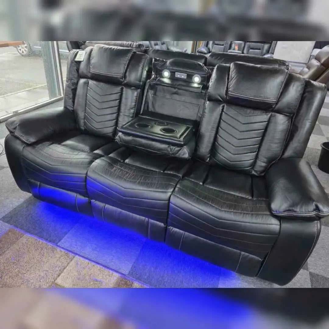 Michigan Leather 3+2 Seater Electric Recliner Sofa – LED Lighting, Cupholders, USB & Type-C Ports, Wireless Charging & Woofer Speakers