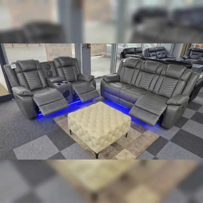 Michigan Leather 3+2 Seater Electric Recliner Sofa – LED Lighting, Cupholders, USB & Type-C Ports, Wireless Charging & Woofer Speakers