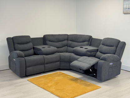 Naples Electric Corner Recliner Sofa in Grey Fabric