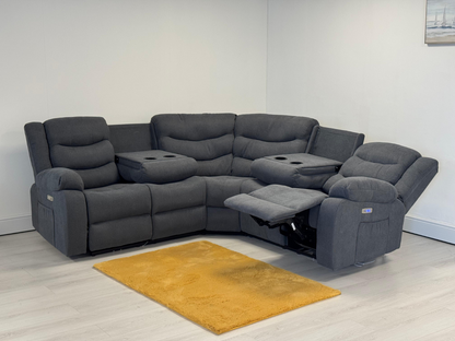 Naples Electric Corner Recliner Sofa in Grey Fabric
