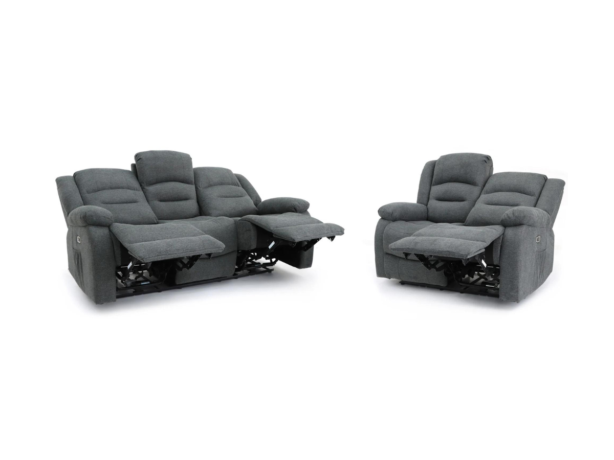 Naples 3+2 Electric Recliner Sofas Grey Chenille Fabric
