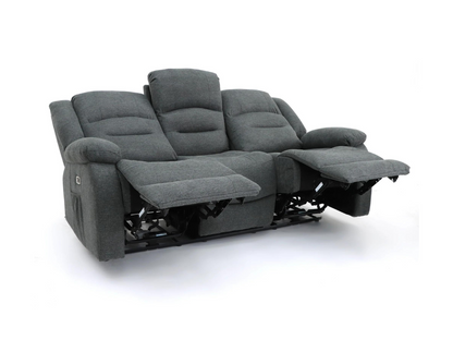 Naples 3 Seater Electric Recliner Sofa Grey Chenille Fabric