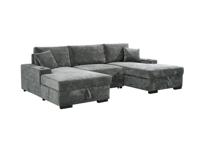 Noma U Shape Sofa Bed with Storage Grey Chenille