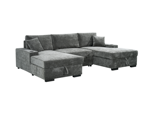 Noma U Shape Sofa Bed with Storage Grey Chenille
