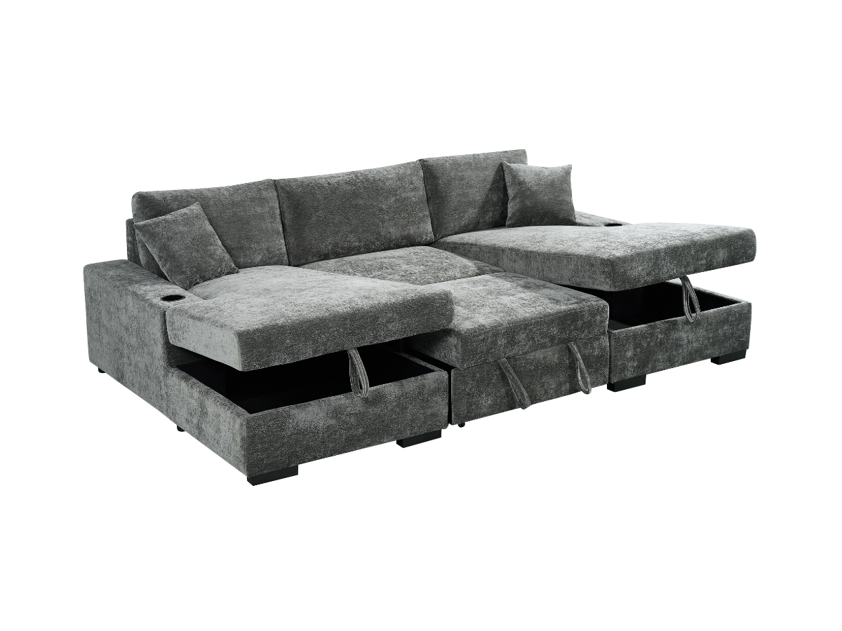 Noma U Shape Sofa Bed with Storage Grey Chenille