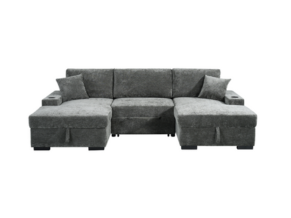 Noma U Shape Sofa Bed with Storage Grey Chenille