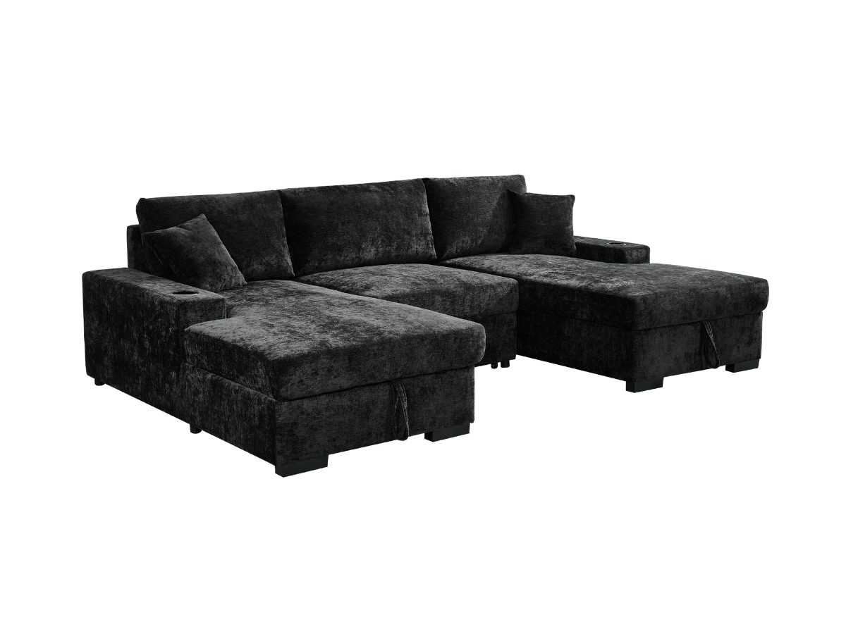 Noma U Shape Sofa Bed with Storage Black Chenille