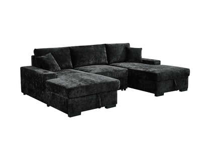 Noma U Shape Sofa Bed with Storage Black Chenille