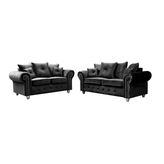 Kashmir Sofa 3+2 Seater Black Plush Velvet