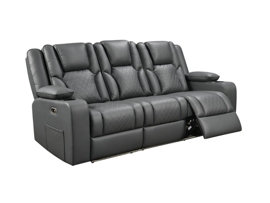 Orlando 3 Seater Electric Recliner Sofa Grey Aire Leather