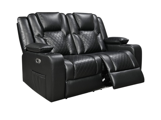 Orlando 2 Seater Electric Recliner Sofa Black Aire Leather