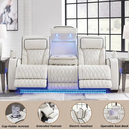 Osman Smart Leather 3+2 Seater Sofa with Built-in Speakers, Wireless Charging, USB-C, RGB LED & Electric Headrests