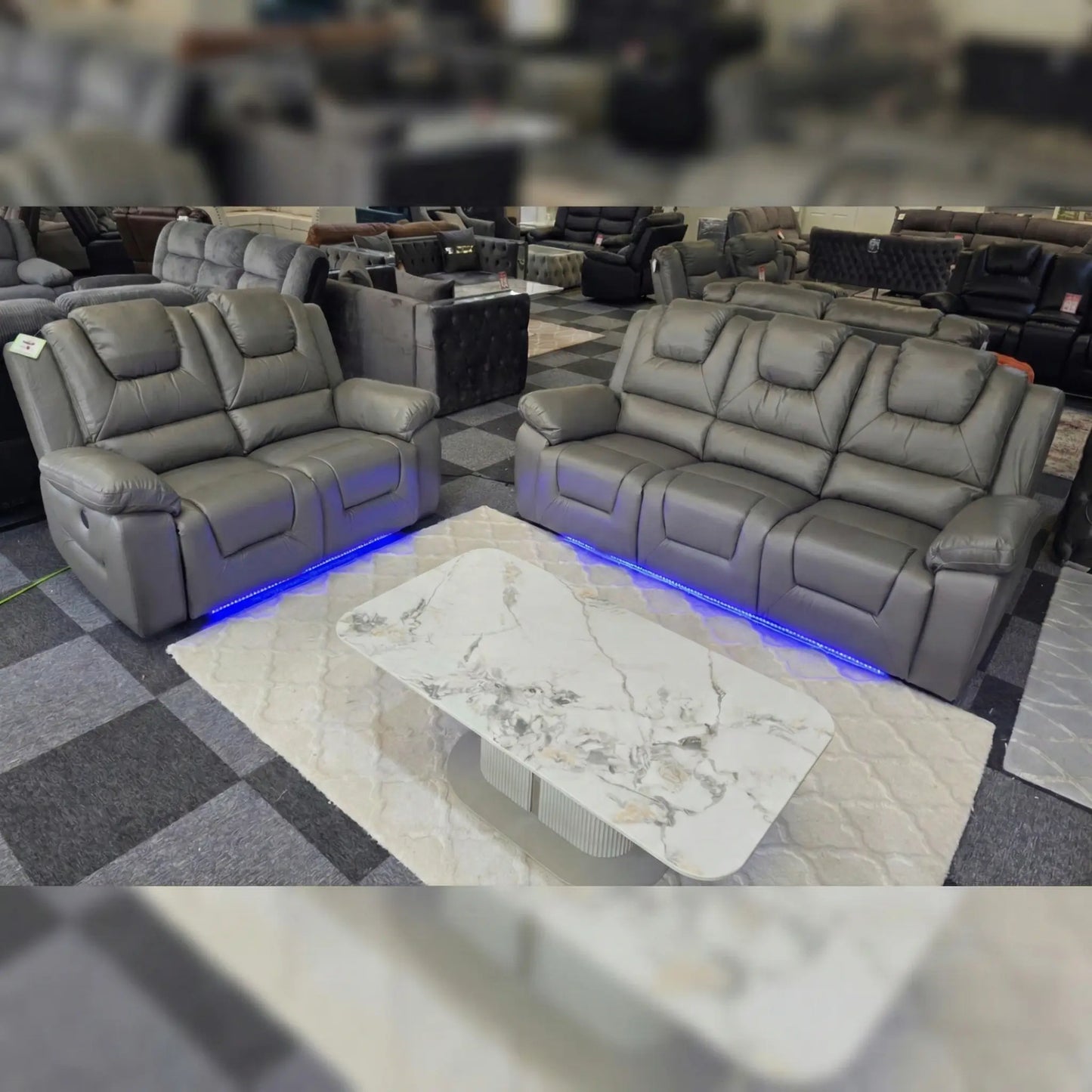 Oxford Leather Electric Recliner Sofa 3+2 Seater with Cup Holders , USB Charging Ports, LED Lights