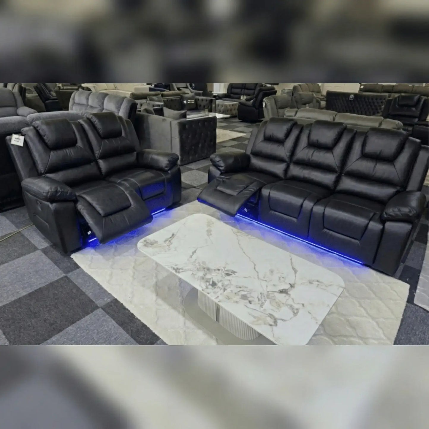 Oxford Leather Electric Recliner Sofa 3+2 Seater with Cup Holders , USB Charging Ports, LED Lights