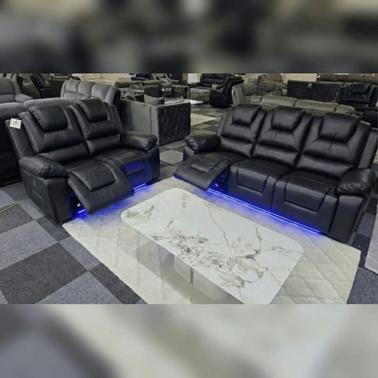 Oxford Leather Electric Recliner Sofa 3+2 Seater with Cup Holders , USB Charging Ports, LED Lights