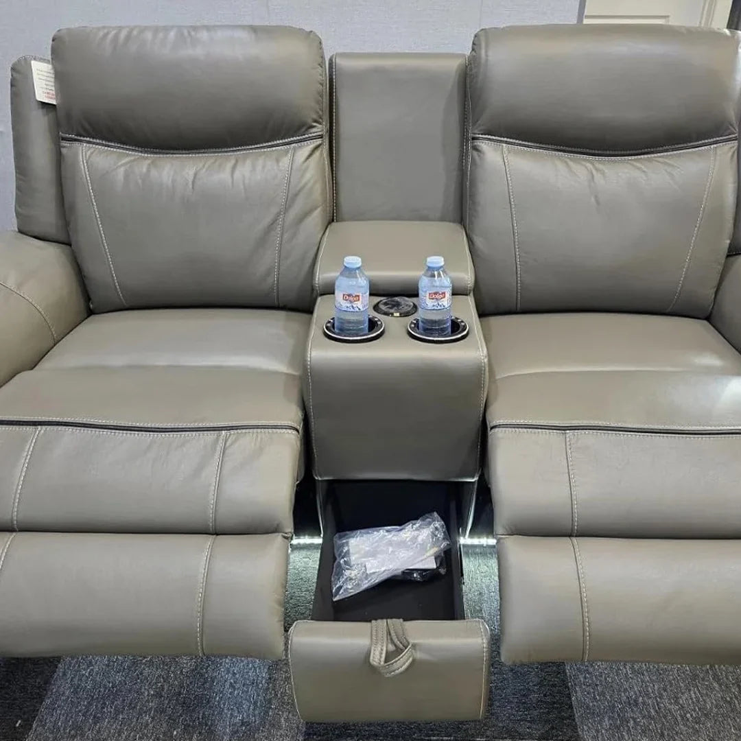 Parada Leather Electric Recliner Sofa 3+2 Seater-Bluetooth/USB/C-Type/Led/Cooling-Cup Holders - Grey