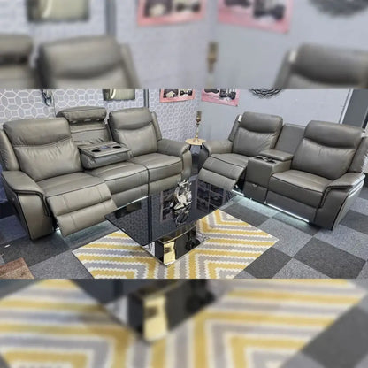 Parada Leather Electric Recliner Sofa 3+2 Seater-Bluetooth/USB/C-Type/Led/Cooling-Cup Holders - Grey