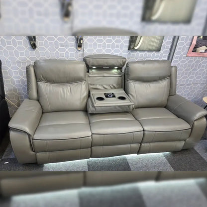 Parada Leather Electric Recliner Sofa 3+2 Seater-Bluetooth/USB/C-Type/Led/Cooling-Cup Holders - Grey