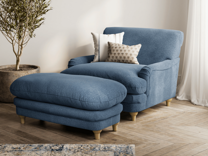 Plumpton Blue Footstool in Denim Blue and Duck Egg Chenille