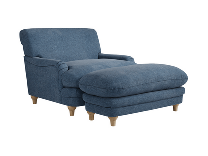 Plumpton Blue Footstool in Denim Blue and Duck Egg Chenille