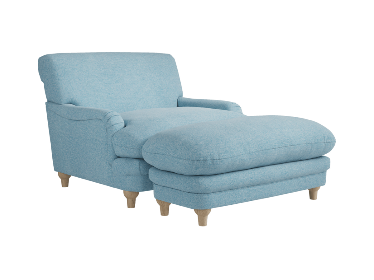 Plumpton Blue Footstool in Denim Blue and Duck Egg Chenille