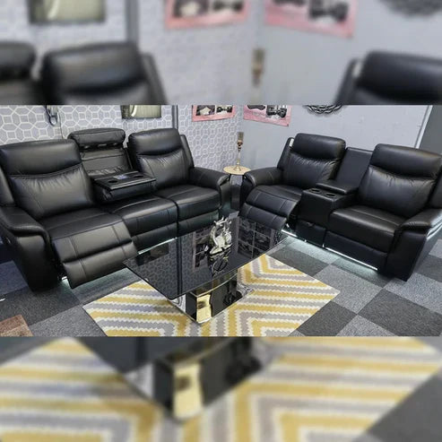 Parada Leather Electric Recliner Sofa 3+2 Seater-Bluetooth/USB/C-Type/Led/Cooling-Cup Holders - Grey