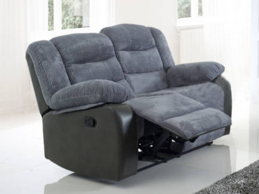 Rio Recliner 2 Seater Grey Cord and Black Faux Leather