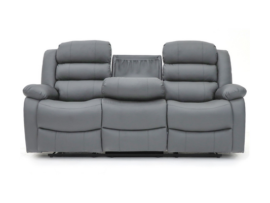 Roma Recliner 3 Seater Sofa Grey Faux Leather