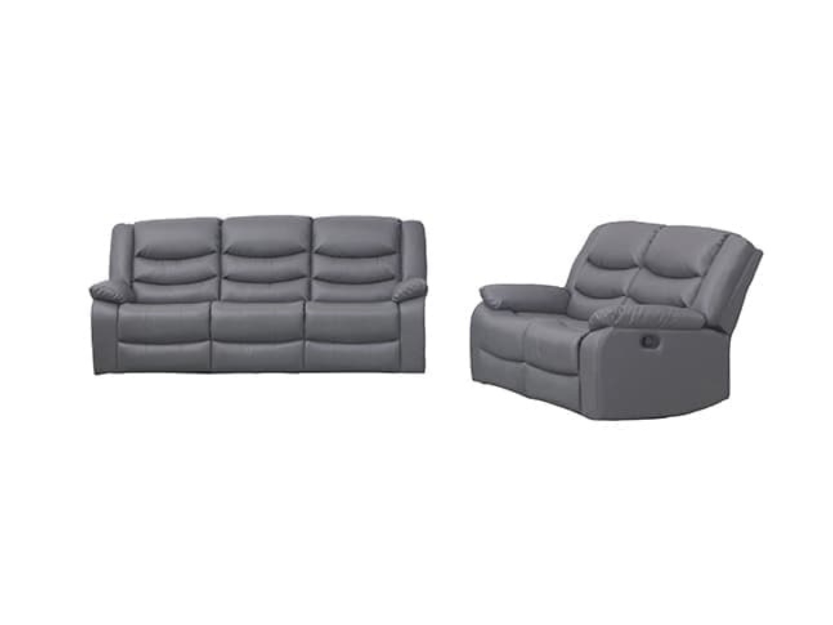 Roma Recliner 3+2 Seater Sofa Set Grey Faux Leather
