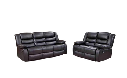 Roma Recliner 3+2 Seater Sofa Set Black and Grey Faux Leather