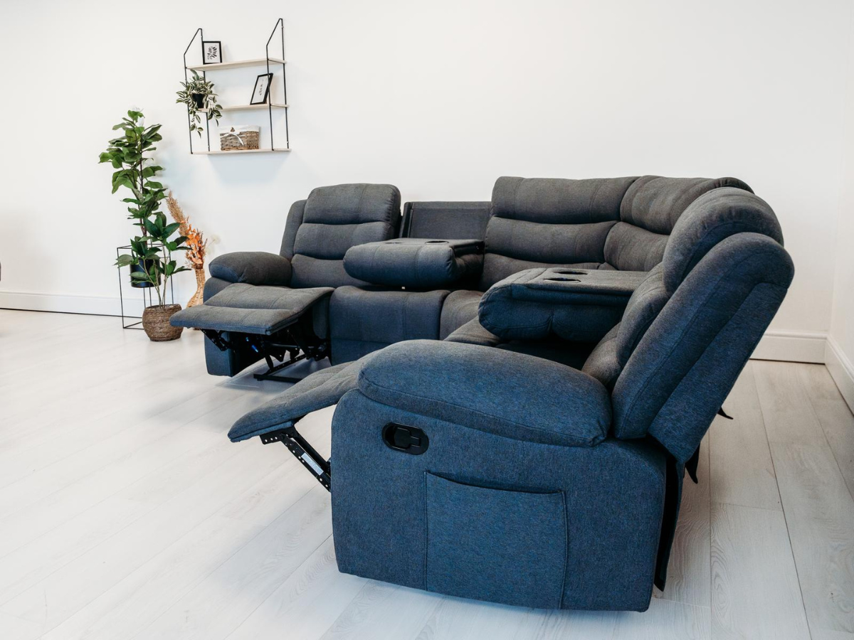 Sorrentino Corner Recliner Sofa in Grey Fabric