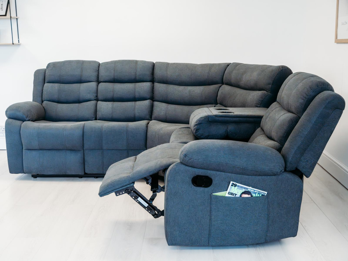 Sorrentino Corner Recliner Sofa in Grey Fabric