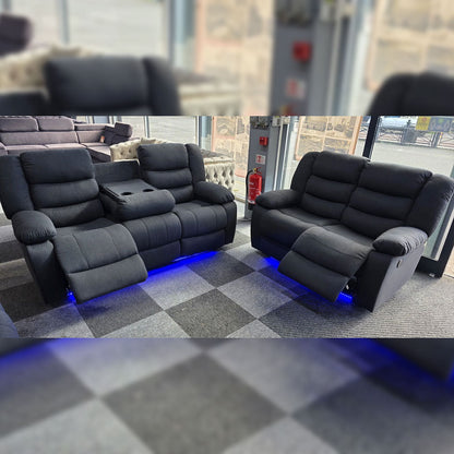 MNS Roma Platinum Grey Fabric Electric Recliner Set 3+2 Seater with USB & LED