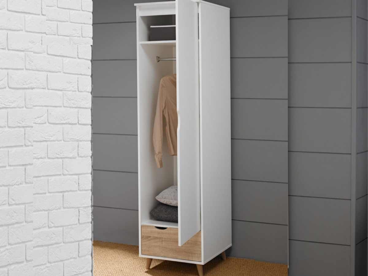 Stockholm 1 Door Wardrobe White Oak