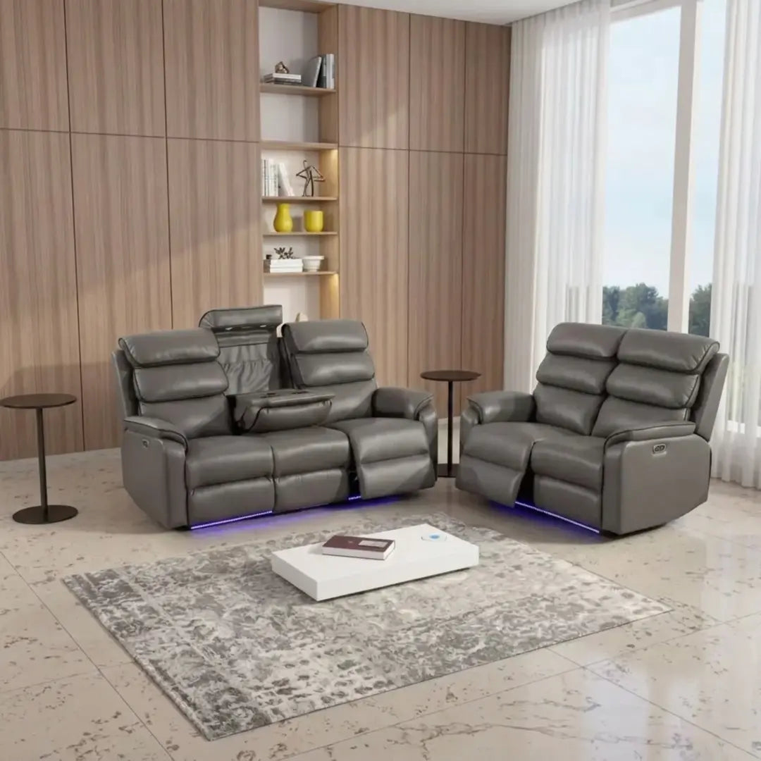 San Diego 3 + 2 Black or Grey PU Leather Electric Recliner Sofa Set