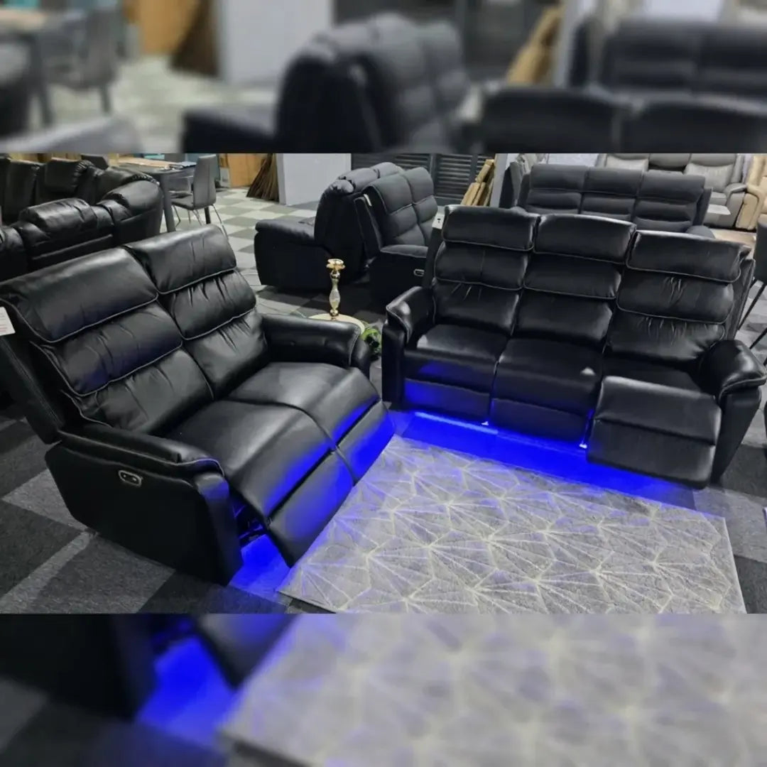 San Diego 3 + 2 Black or Grey PU Leather Electric Recliner Sofa Set