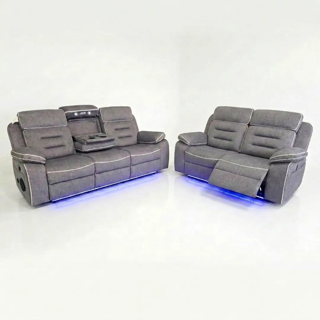 Hafsa Fabric Electric Recliner 3+2 Seater Sofa Set – Bluetooth Speakers, LED Lights & Wireless Charging