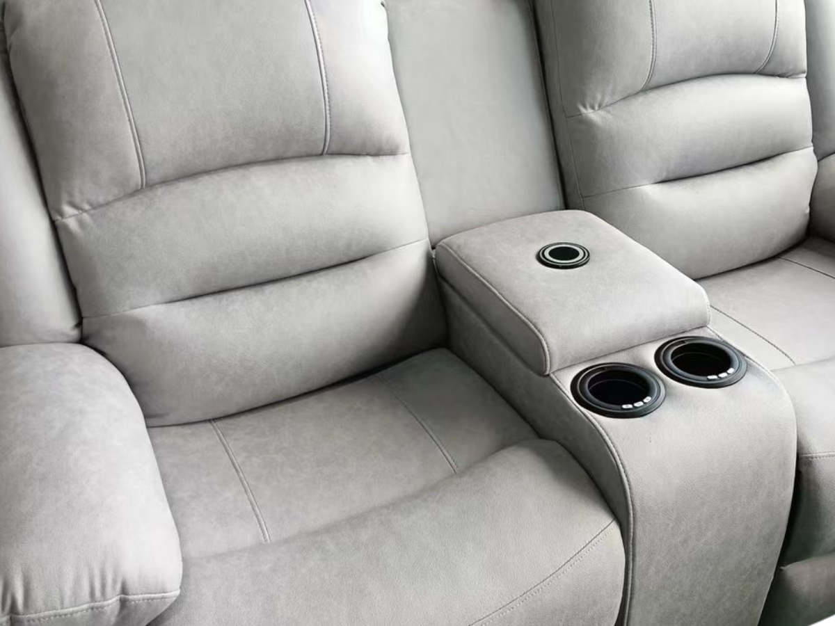 Saxon 2 Seater Electric Recliner Sofa Light Grey Suede