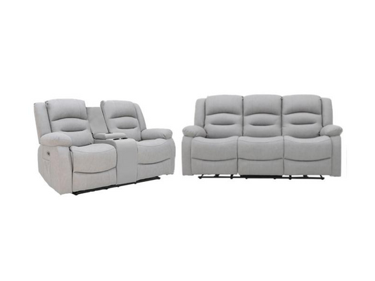 Saxon 3+2 Electric Recliner Sofa Set Light Grey Suede