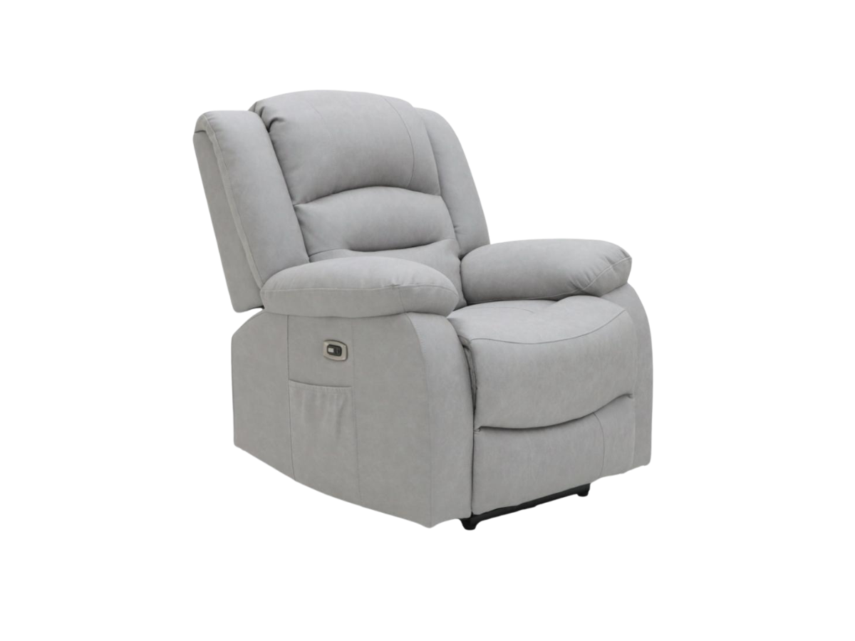 Saxon Electric Recliner Chair Light Grey Suede