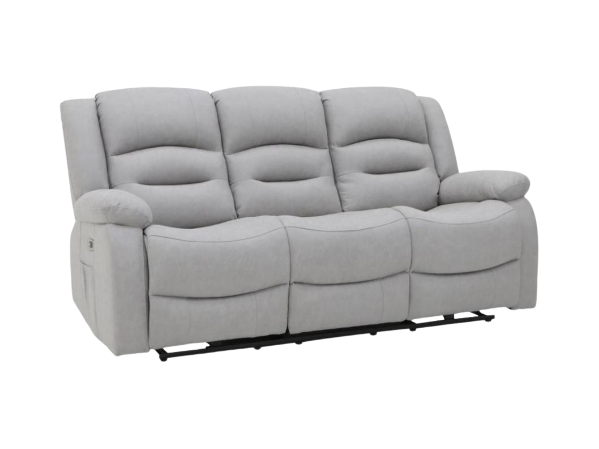 Saxon 3 Seater Electric Recliner Sofa Light Grey Suede